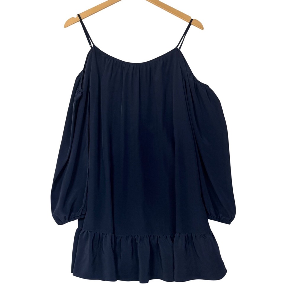 Lilly Pulitzer Candice‎ Dress XS True Navy Silk Cold Shoulder Ruffle Hem 24859